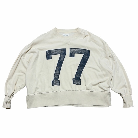 American Eagle Cream Sweatshirt with Navy 77 Print - Size Small - Picture 2 of 5